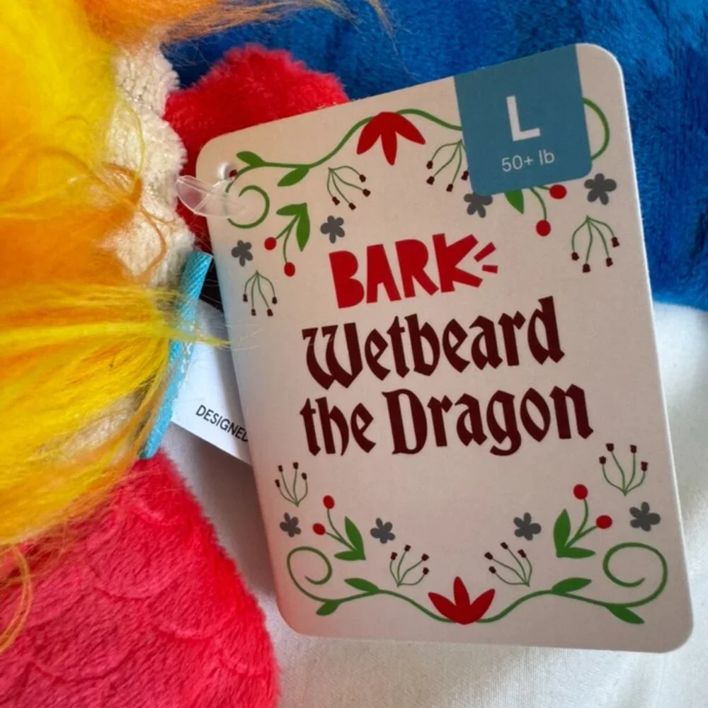 NWT Bark Box WETBEARD THE DRAGON Plush Dog Toy, Blue + Red, Large (50+ lbs)